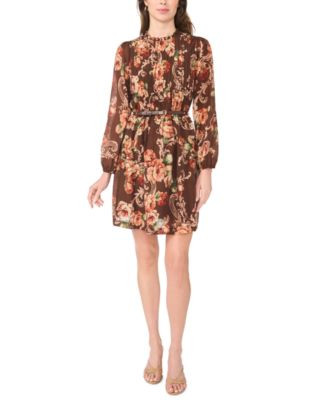 Msk Women's Floral-Print Ruffle Dress - Brown Multi | Macy's