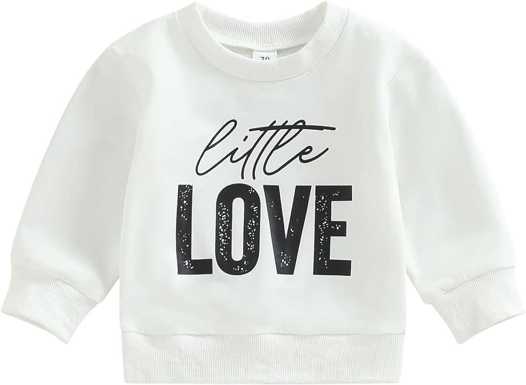 FIOMVA Baby Girl Boy Valentine's Day Outfits Love Print Long Sleeve Pullover Sweatshirt Overszied Sw | Amazon (US)