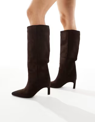 SEQWL Benz knee high kitten heel boots in chocolate | ASOS (Global)