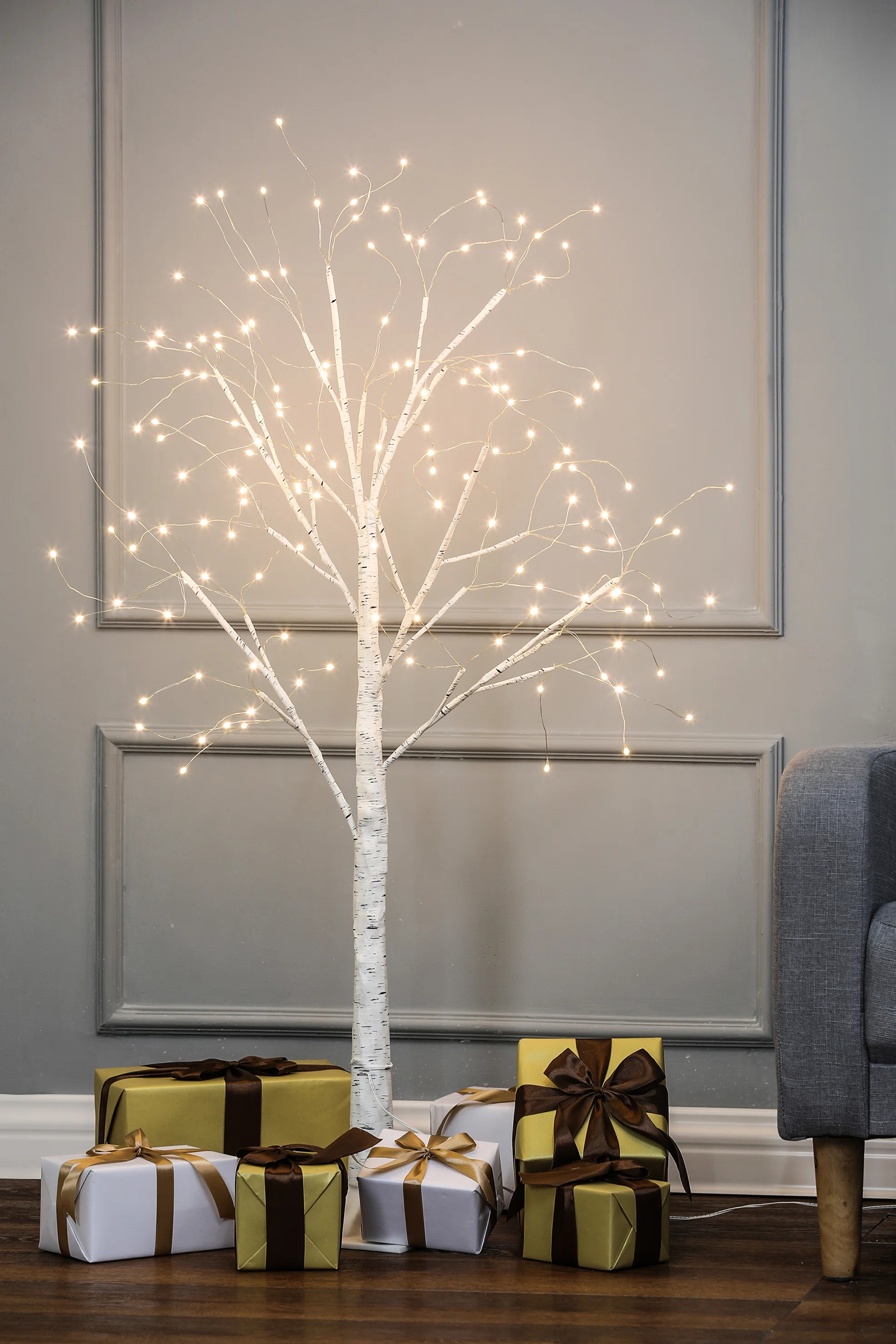 Snowy Lighted 47.24" Artificial Birch Tree | Wayfair North America