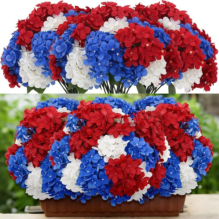 Suncalla Blue Red and White 6 Bundles Hydrangea Artificial Flowers Bulk 30 Heads 20'' Faux Fake H... | Amazon (US)