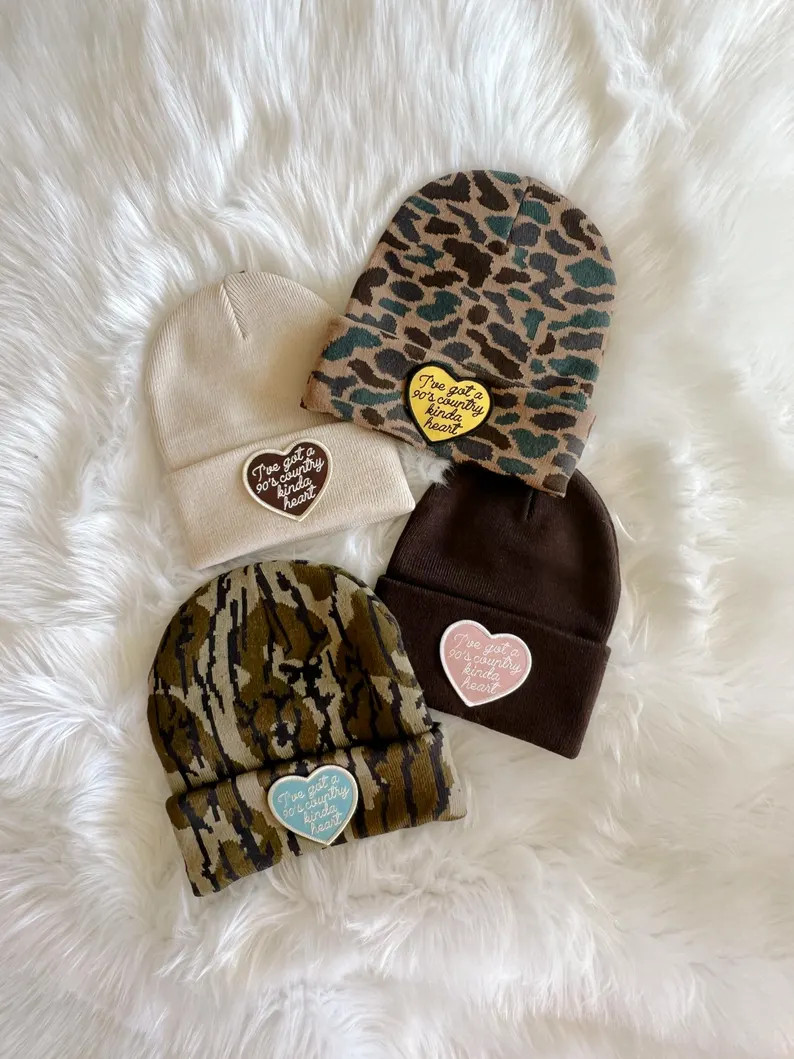 90's Country Kinda Heart Patch Beanie - Etsy | Etsy (US)