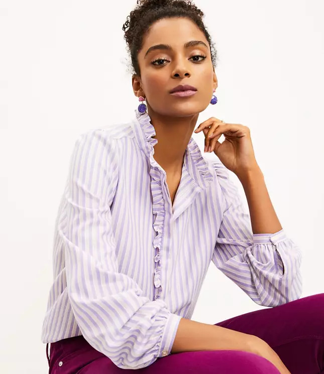 Stripe Ruffle Shirt | LOFT