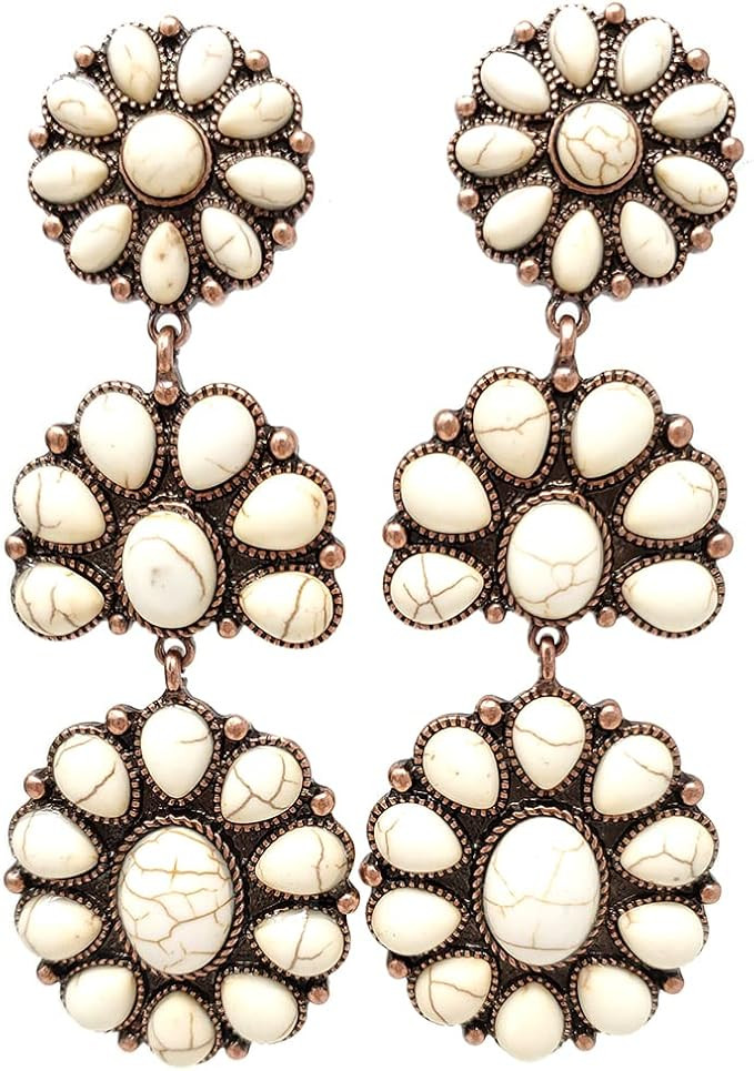 Western Flower Clip On Drop Dangling Earrings Boho | Amazon (US)