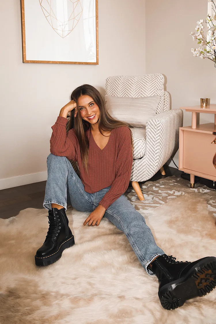 Style Forecast Rust Red Ribbed Sweater Top | Lulus (US)