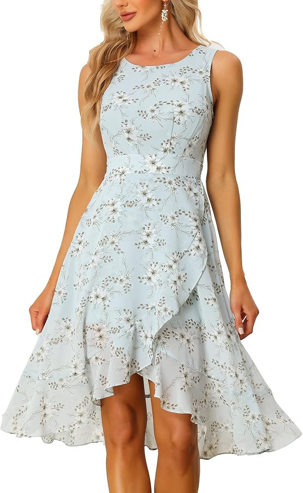 Allegra K Women's Summer Dresses 2025 Wrap Ruffle High Low Hem Round Neck Keyhole Back Sleeveless... | Amazon (US)