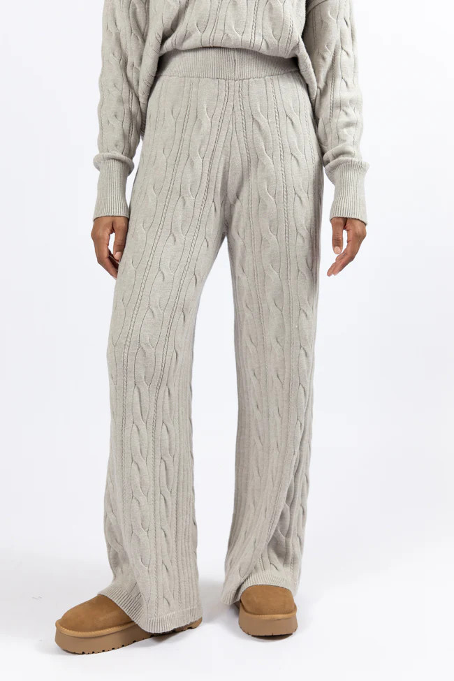 Forever Winter Grey Cable Knit Lounge Pants DOORBUSTER | Pink Lily