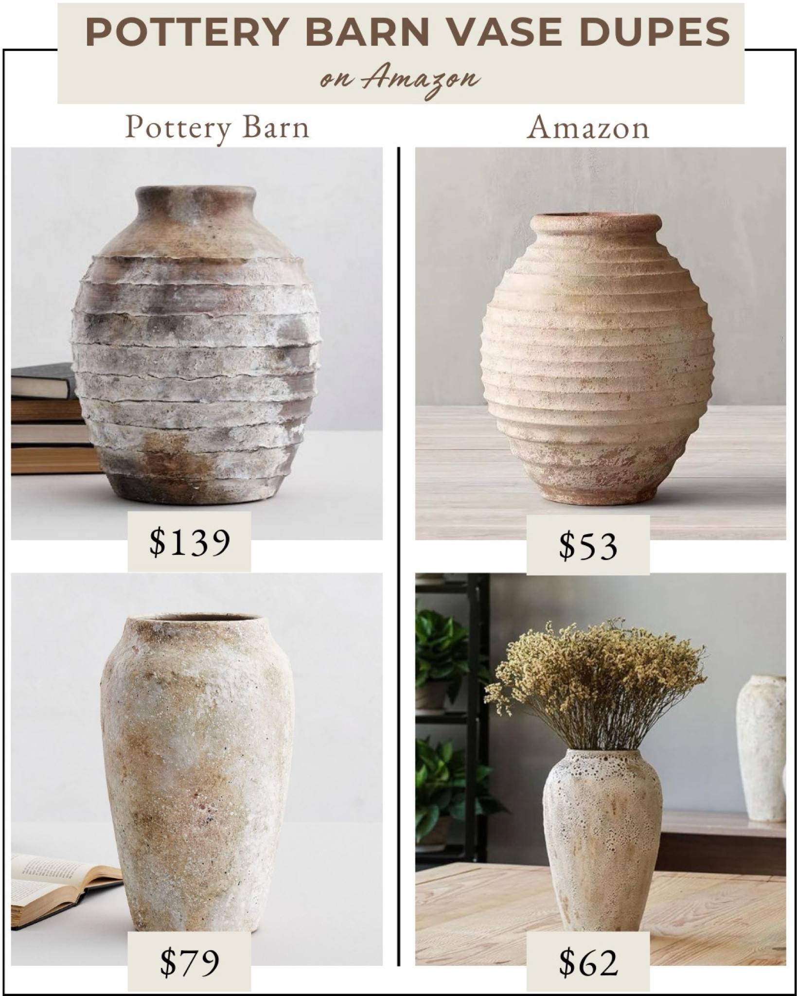 Pottery Barn vases
Pottery Barn dupes
Amazon home 
Amazon vases
Ceramic vases
Neutral decor 

#LTKfindsunder100 #LTKhome #LTKfindsunder50