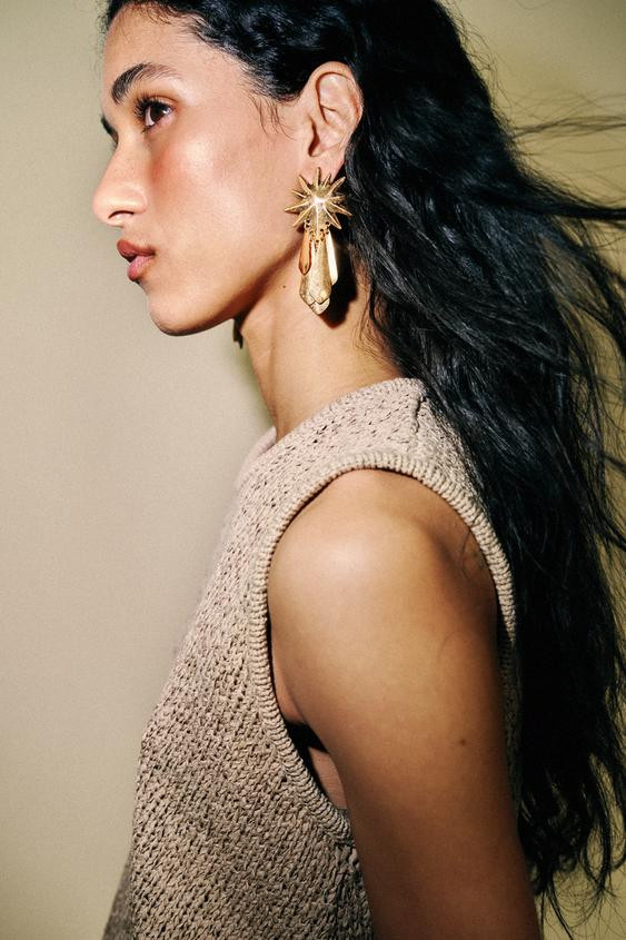 FRINGED SUN METAL EARRINGS | Zara US