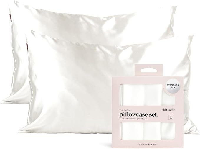 Kitsch Satin Pillowcase with Zipper for Hair & Skin, Softer Than Silk Pillow Cases Queen Size Set... | Amazon (US)