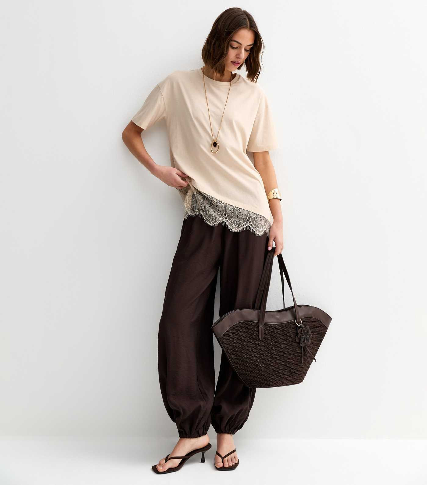 Stone Cotton Scalloped Lace T-Shirt | New Look | New Look (UK)