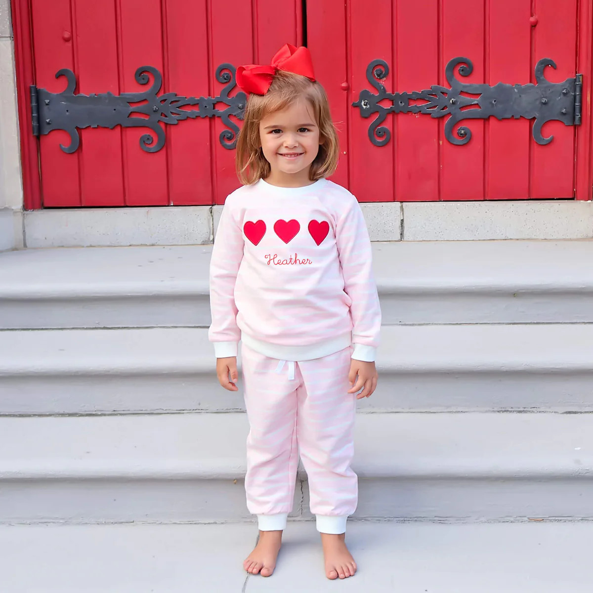 Heart Trio Pink Stripe Jogger Set | Classic Whimsy