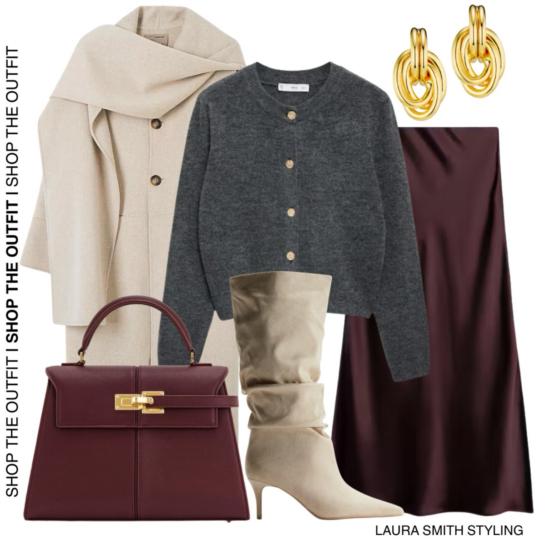 Two of this seasons key trends - scarf wrap coat + burgundy 🫶🏼

Including cream scarf wrap jacket, grey cardigan, burgundy skirt, burgundy bag, gold earrings  

#LTKautumn #LTKuk #LTKstyletip