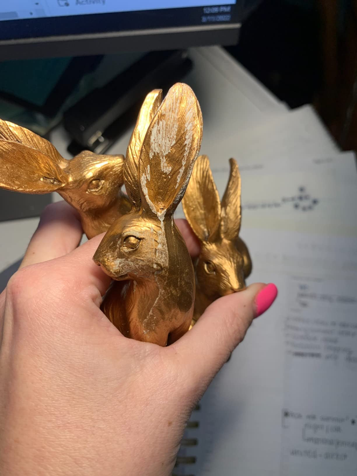 WONDROUS' DECO Resin Bright Gold Easter Bunny Figurines, Small Decorative Easter Bunny Statue Set... | Amazon (US)