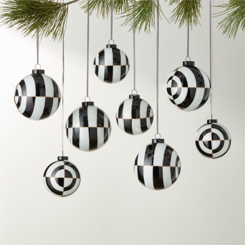 Versailles Black and White Glass Christmas Tree Ornaments Set of 8 + Reviews | CB2 | CB2