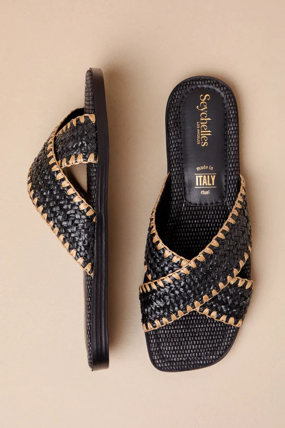Pomelo Black Raffia Slide Sandals | Lulus