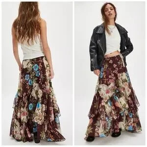 Free People Palermo Villa Chiffon Maxi Skirt Ruffle‎ Floral Size 2 | Poshmark