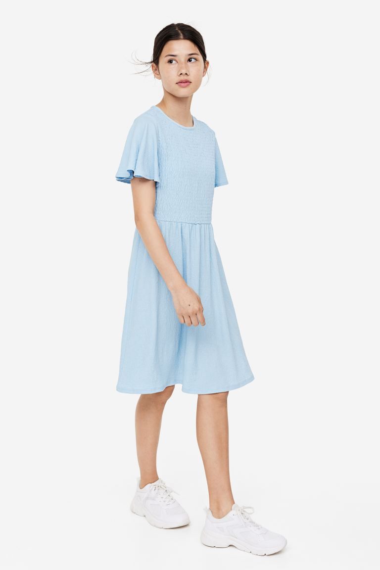 Vestido fruncido de punto - Azul claro - NIÑOS | H&M ES | H&M (FR & IT & ES)