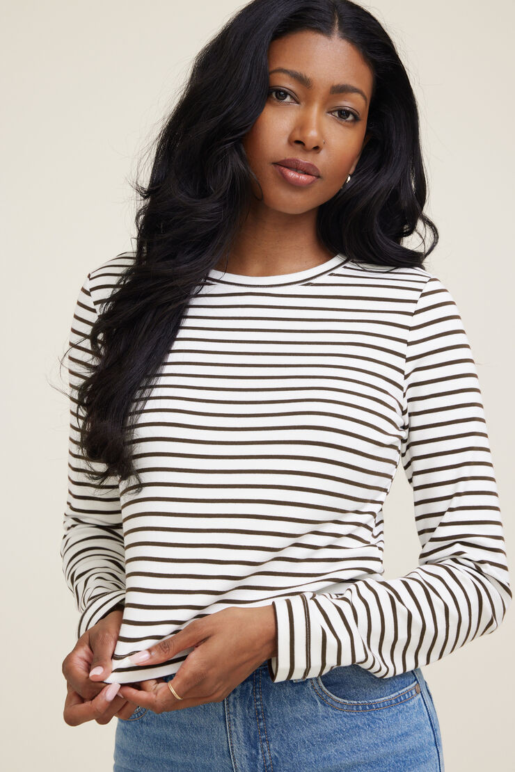 Striped Boxy Cotton Long Sleeve T Shirt | Dynamite Clothing