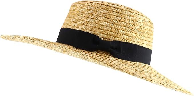 Trendy Apparel Shop Women's 4" Brim Ribbon Band Boater Wide Brim Straw Sun Hat | Amazon (US)