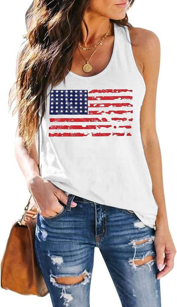 HEBBE Women American Flag Tanks Top Independence Day Sleeveless Shirt USA Stars Stripes Patriotic... | Amazon (US)