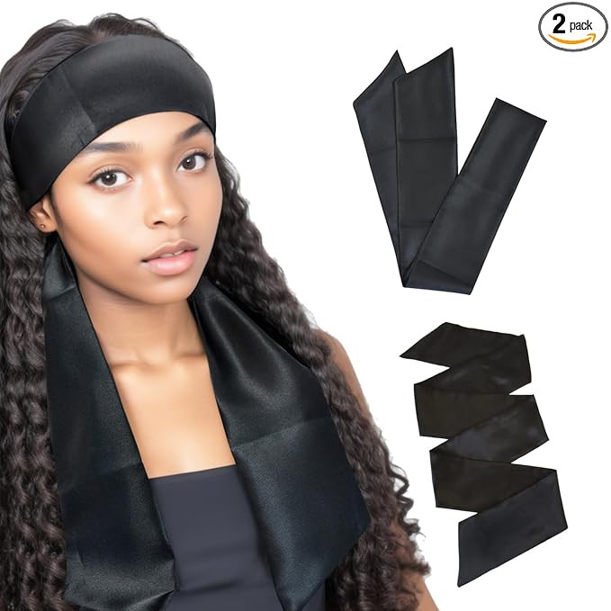 YANTAISIYU 2 Pcs Satin Head Wrap Wig Grip Band Fashion Headbands for Laying Lace Frontal Wigs Sat... | Amazon (US)
