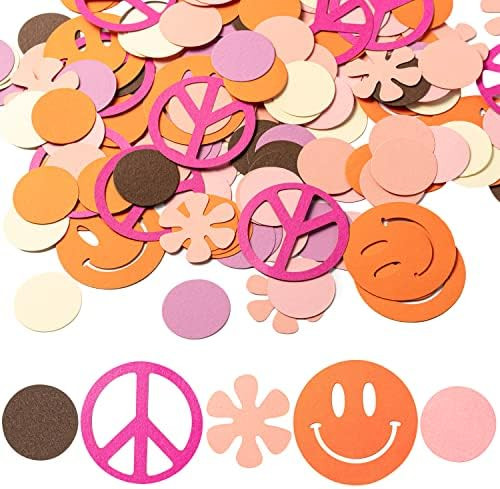 210 Pieces Hippie Groovy Confetti Boho Groovy Party Decorations Retro Smile Confetti Paper Peace Dai | Amazon (US)