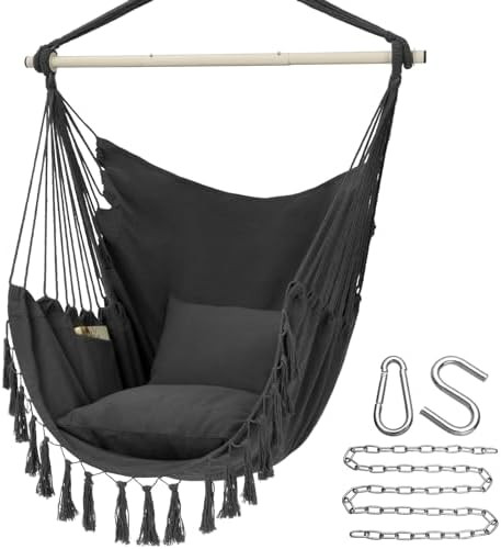 Y- STOP Hammock Chair Hanging Rope Swing, Max 500 Lbs, 2 Cushions Included, Large Macrame Hanging... | Amazon (US)