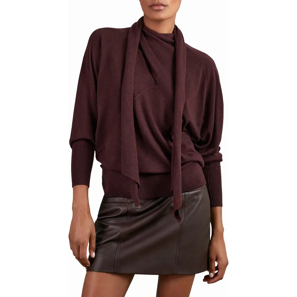 Reiss Alexis Scarf Wool Sweater in Burgundy at Nordstrom, Size Small | Nordstrom