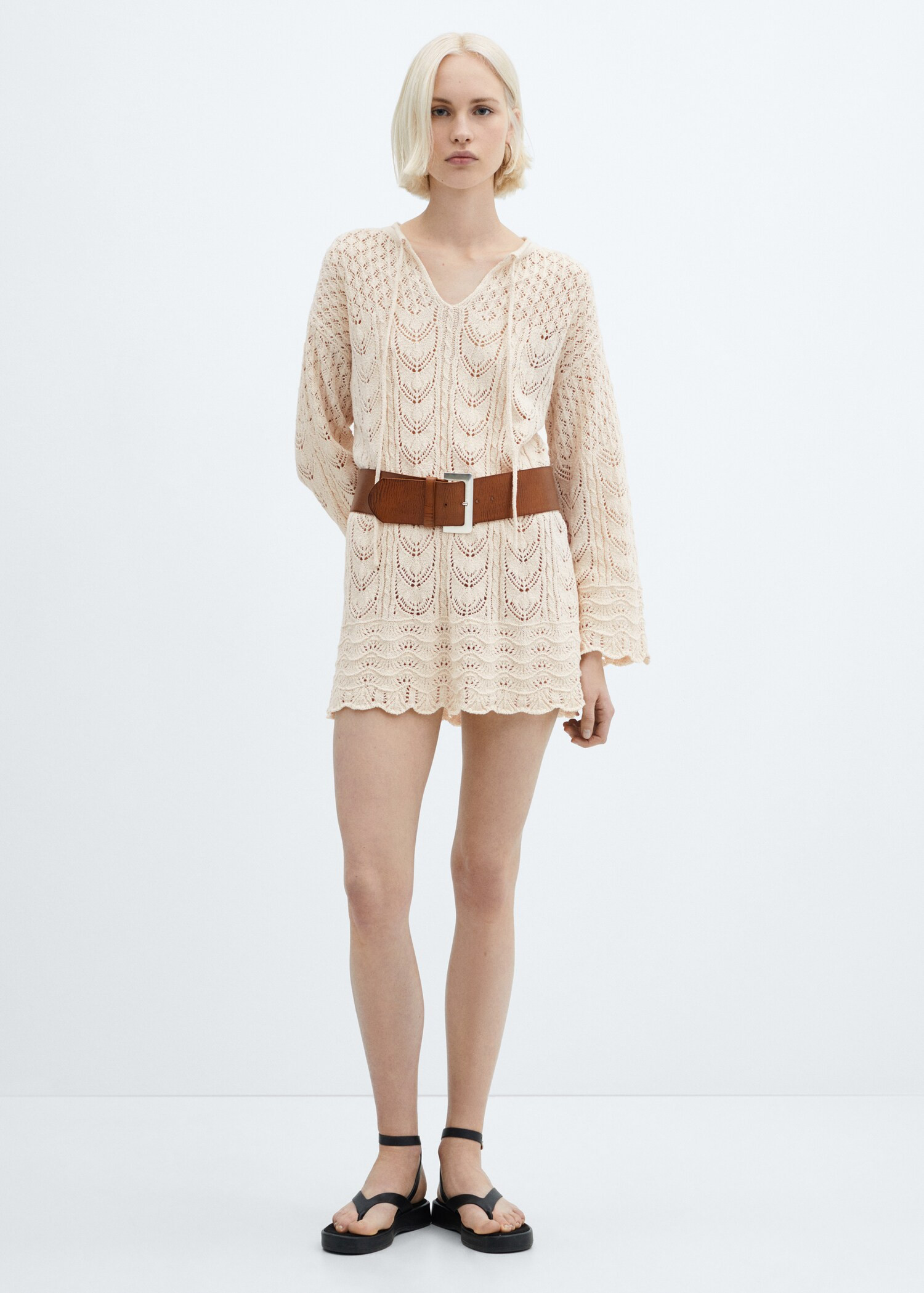 Flared-sleeve crochet dress | MANGO (US)