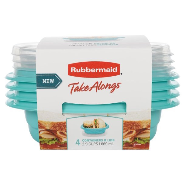 Rubbermaid TakeAlongs 2.9 Cup On the Go Square Food Storage Containers, Set of 4, Teal Splash | Walmart (US)