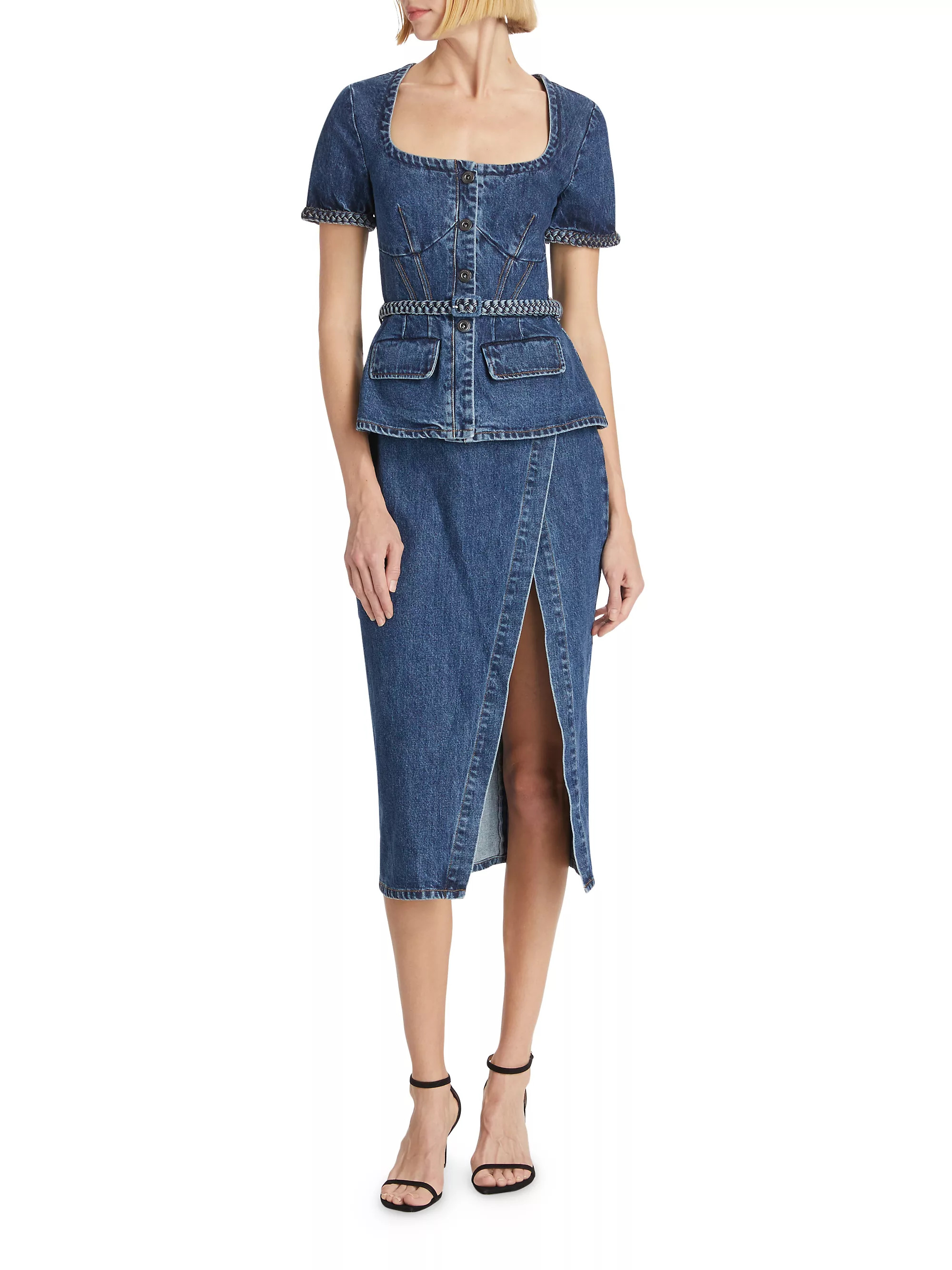 Denim Peplum Midi-Dress | Saks Fifth Avenue