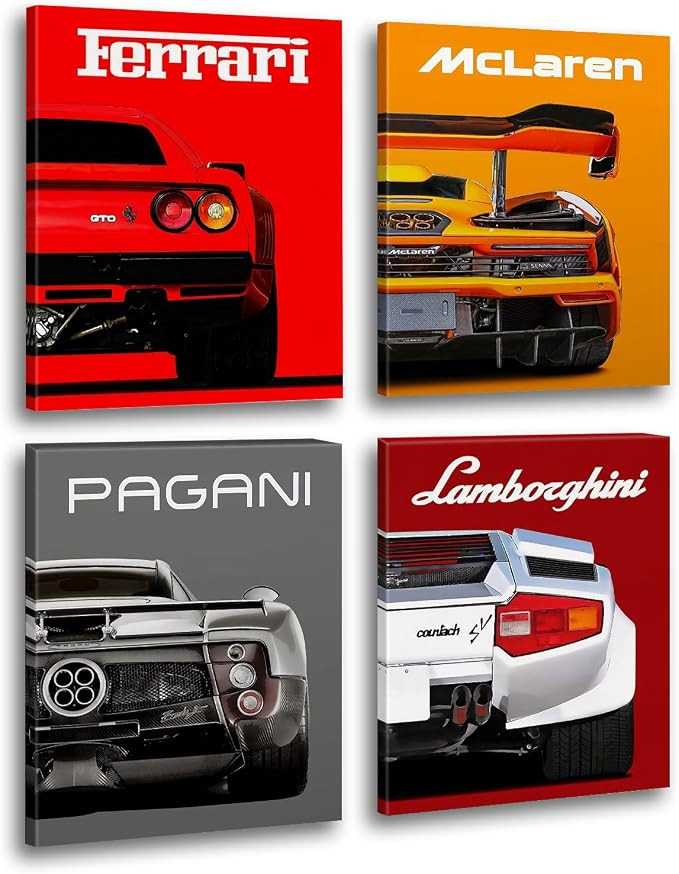Modern Car Posters Classic Supercar Wall Art Prints, Ferrari Lamborghini McLaren Pagani Canvas Po... | Amazon (US)