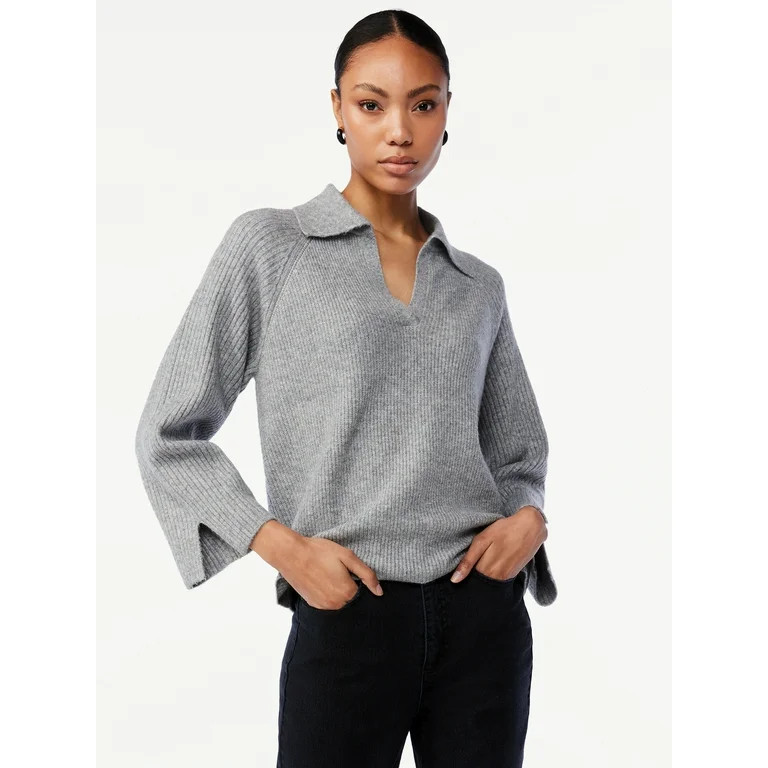 Scoop Women's Polo Sweater with Slit Sleeves | Walmart (US)