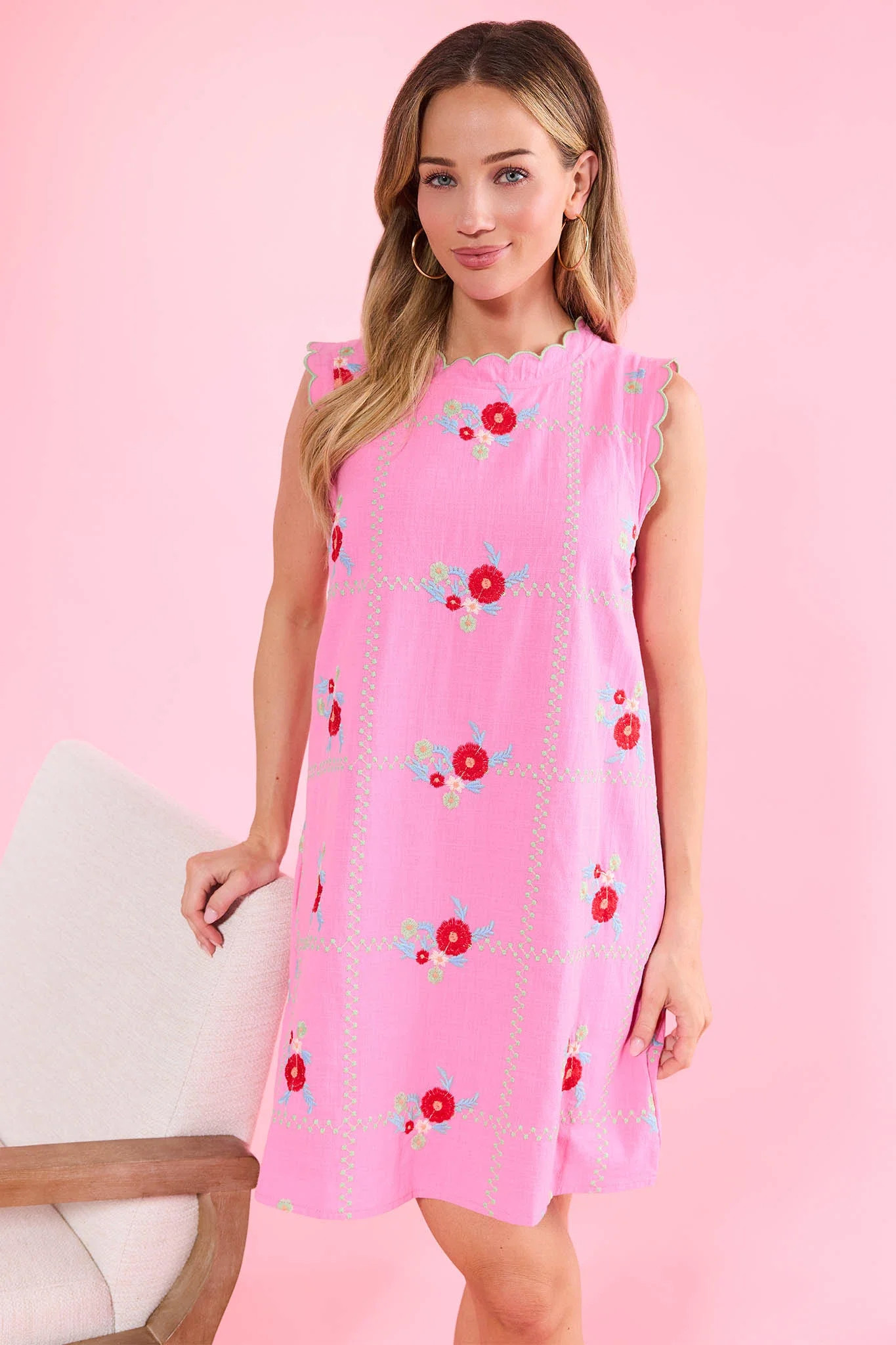 Eliza Pink Embroidered Short Dress | Avara