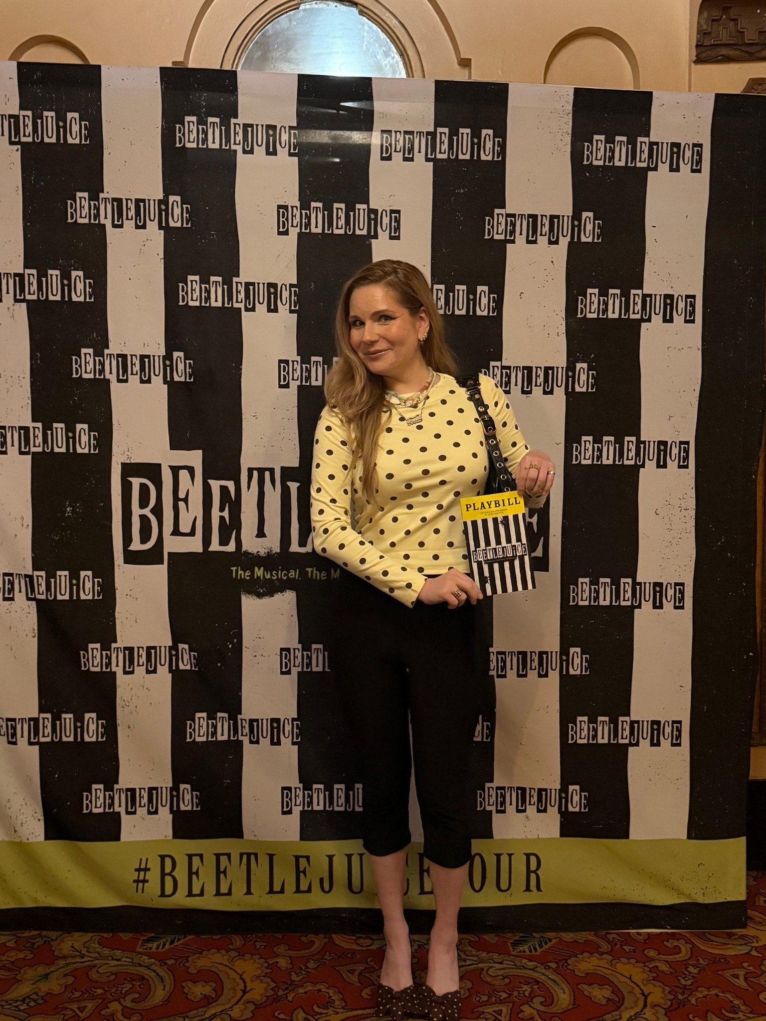 Beetlejuice. Beetlejuice. Beetle 🤐 the musical! Top Amazon! Capri - PrettyLittleThing, shoes Zara that i cant link! Bag - le Cagole 