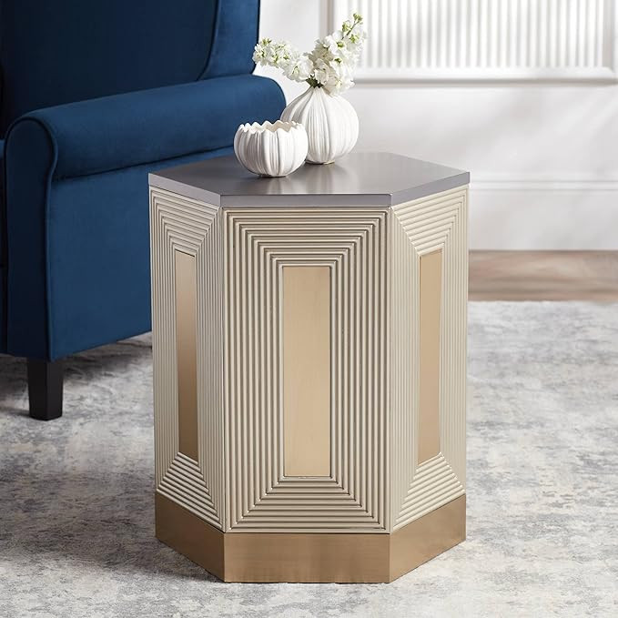 55 Downing Street Danika Modern Champagne Silver Stainless Steel Metal Hexagon Accent Side End Ta... | Amazon (US)