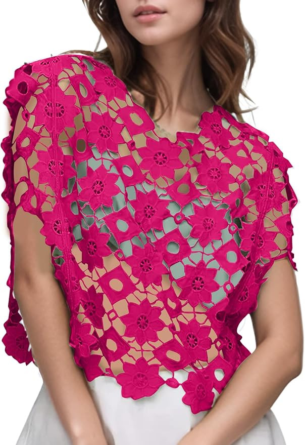 Flygo Womens Hollow Out Floral Lace Vest Cropped Embroideried Summer Crochet Coverup 2025 Trendy ... | Amazon (US)