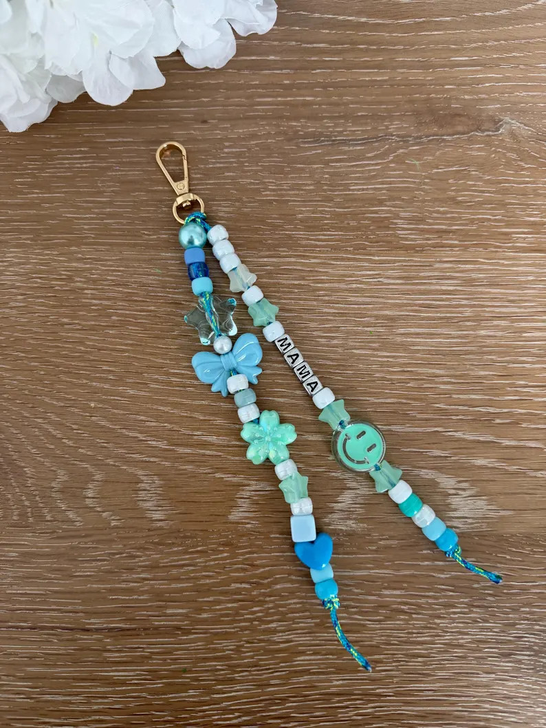 Beaded Bag Charm, blue, mama | Etsy (Global)