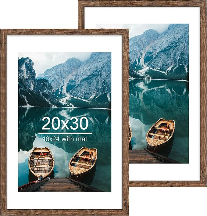 20x30 Frame Set of 2, Rustic Brown Wood Style - Display 16x24 Picture with Mat or 20 x 30 Poster ... | Amazon (US)