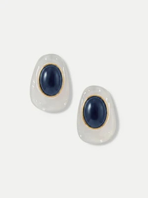 Veronica Beard Tiger's Eye Cabochon Earring White Blue | Veronica Beard