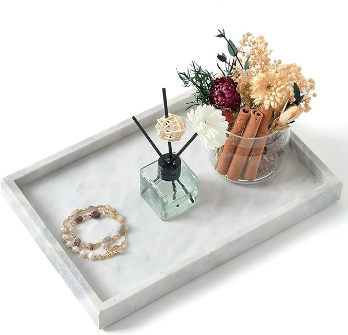 Marble Bathroom Tray,Pure Natural Marble Vanity Tray,Marble Tray for Kitchen Counter Non-Ceramic/... | Amazon (US)