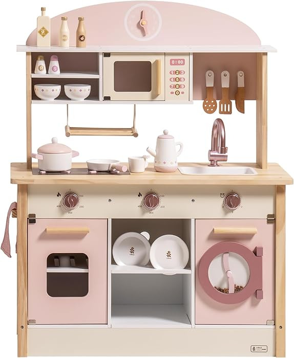 ROBUD Play Kitchen for Kids Toddlers, Wooden Play Kitchen with Realistic Accessories, Toy Kitchen... | Amazon (US)