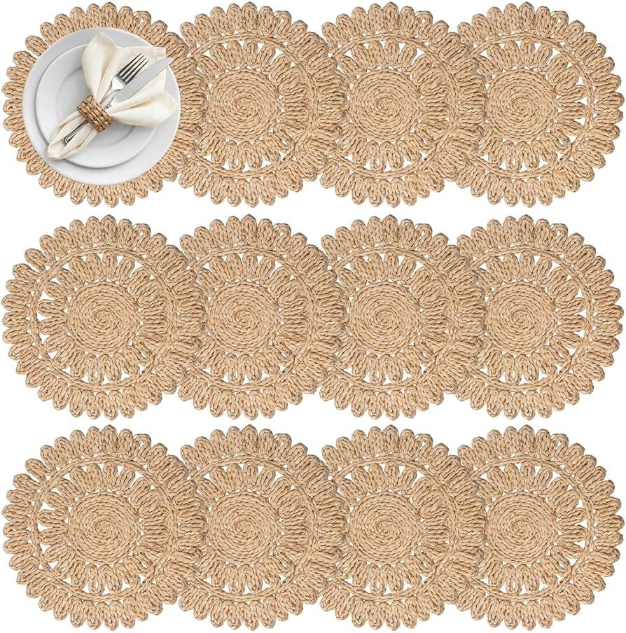 13.8" Set of 12 Corn Husk Placemats, Round Rattan Placemats for Table, Plate Chargers for Dinner ... | Amazon (US)
