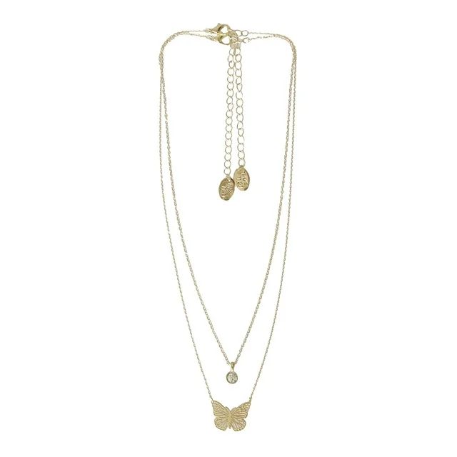 Time and Tru Women's Gold Tone Butterfly Pendant Necklace Set, 2-Piece | Walmart (US)