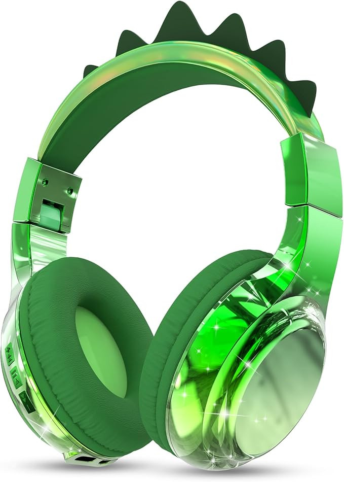 QearFun Kids Dinosaur Bluetooth Headphones, 60H Playtime, 74/85/94dB Safe Volume Limit, Metallic ... | Amazon (US)