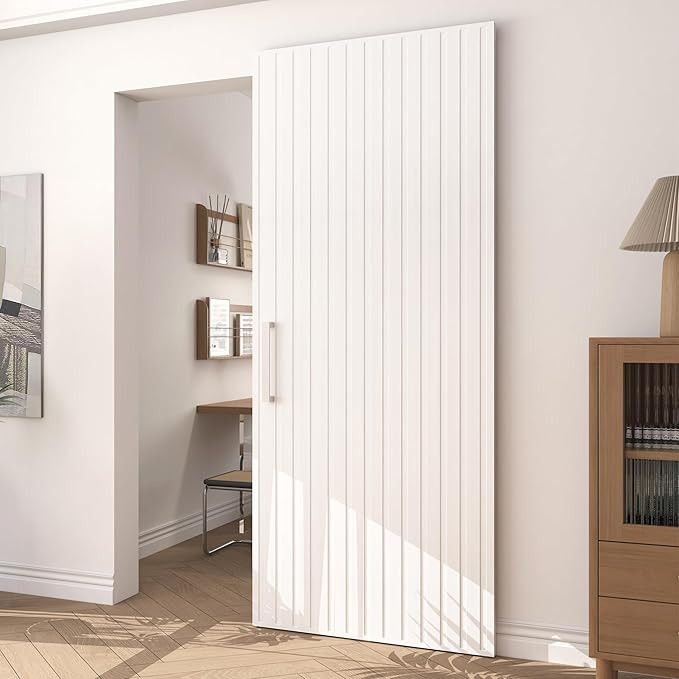 JUBEST 36"x86" Concealed Sliding Barn Door with Soft Close Hardware Kit, White Hidden Door for Op... | Amazon (US)