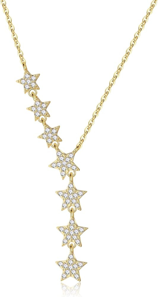 Kyerlyn Crystal Dainty Star Necklace for Women, Star CZ Charm Statement Y-Necklace Gold/Silver/Ro... | Amazon (US)