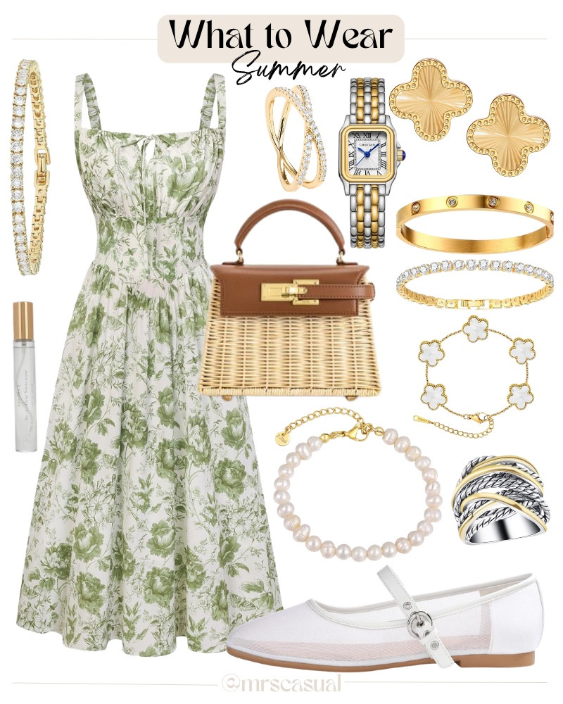 A pretty summer dress, woven bag, and feminine accessories… this outfit feels timeless. Perfect for brunch, showers, date nights, or any summer event.

#LTKootd #LTKSeasonal #LTKOver40