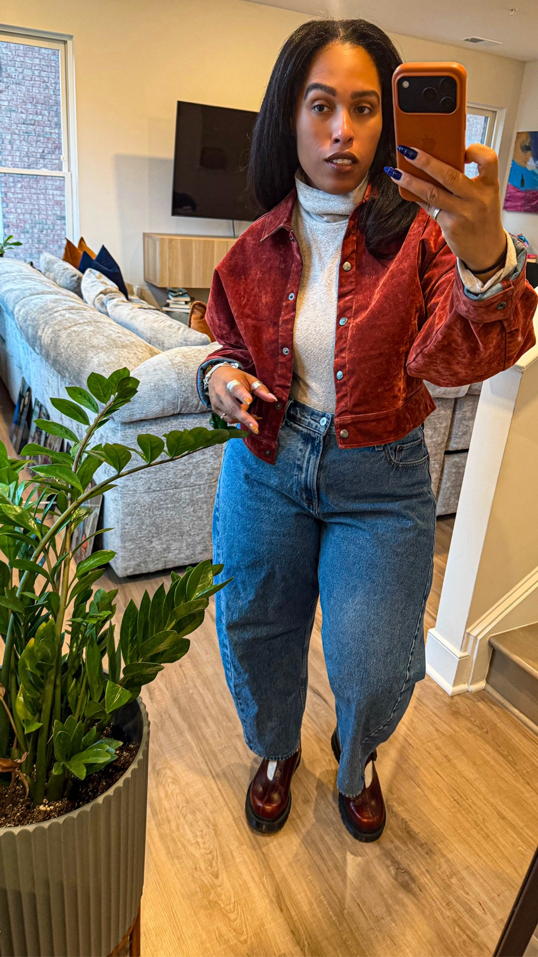 An @adidas cropped jacket over a @Madewell  turtleneck bodysuit with @abercrombie barrel jeans and Dr. Martens. 

#abercrombiepartner 

#LTKgrwm #LTKootd #LTKdayinmylife